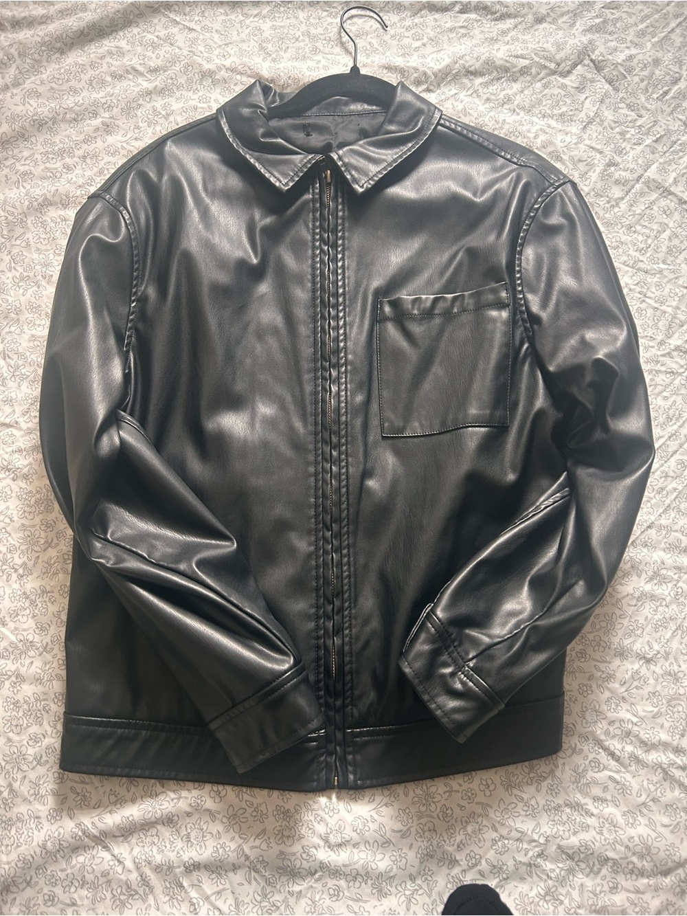 Classic Black Faux Leather Zip Jacket